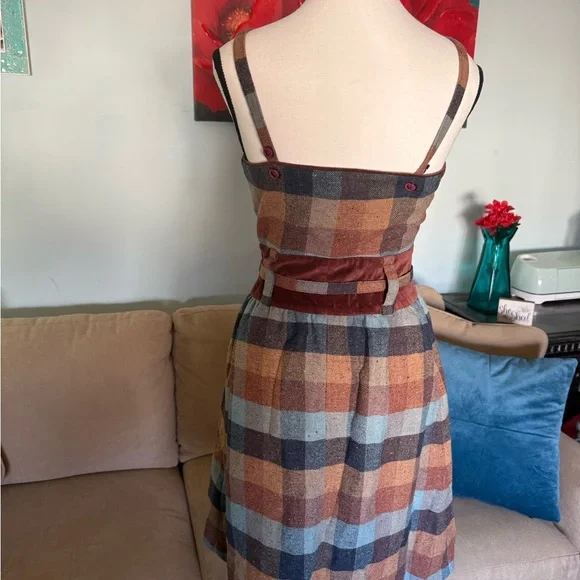 Maple Anthropologie Maple Womens Small S 2 Check Wool Jumper Dress Strapless - Picture 5 of 9